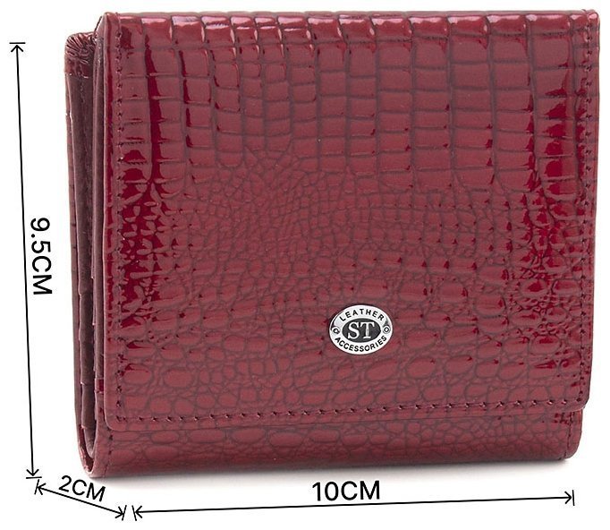 Невеликий лаковий жіночий гаманець червоного кольору з натуральної шкіри під рептилію ST Leather 70801 modnotak фото №3