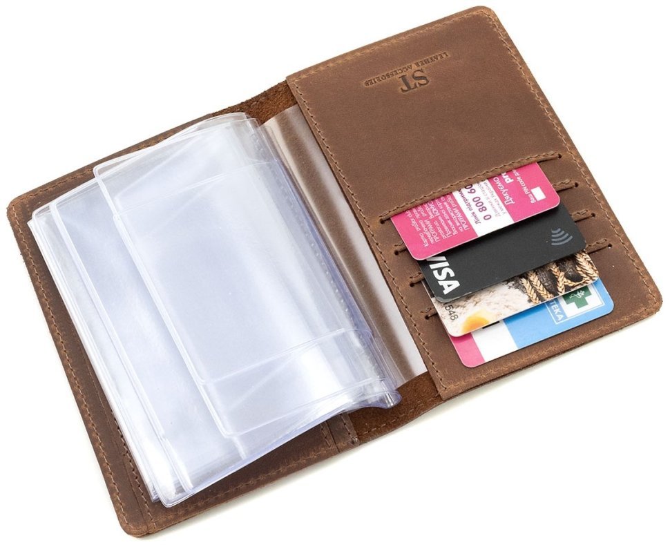 Коричневая винтажная кожаная обложка для автодокументов с изображением Гелендваген 90801 modnotak фото №8