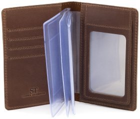 Коричнева вінтажна шкіряна обкладинка для автодокументів із зображенням Гелендваген 90801