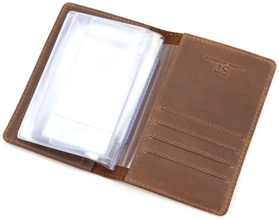 Коричневая винтажная кожаная обложка для автодокументов с изображением Гелендваген 90801 modnotak фото №4