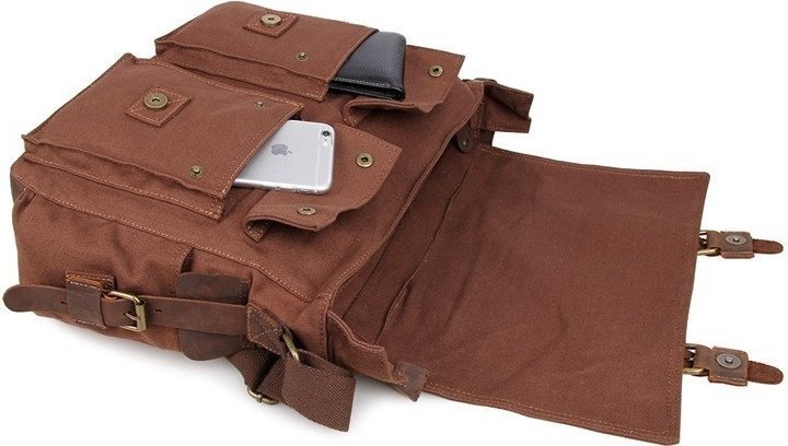 Большая текстильная сумка коричневого цвета на плечо VINTAGE STYLE (14213)