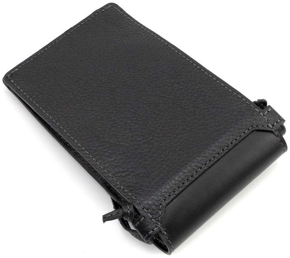 Шкіряна сумочка крос-боді для смартфона Grande Pelle 102301 (чорна) фото №5 Шкіряна сумочка крос-боді для смартфона Grande Pelle 102301 (чорна) modnotak фото №5