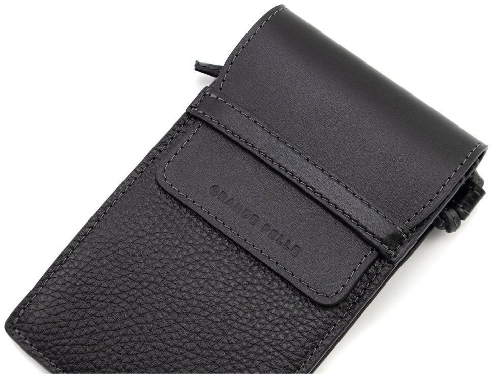 Шкіряна сумочка крос-боді для смартфона Grande Pelle 102301 (чорна) фото №6 Шкіряна сумочка крос-боді для смартфона Grande Pelle 102301 (чорна) modnotak фото №6