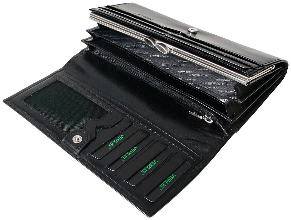 Женский кошелек с монетницей поцелуйчик Tokyo из кожи черного цвета VERUS 102501 modnotak фото №2