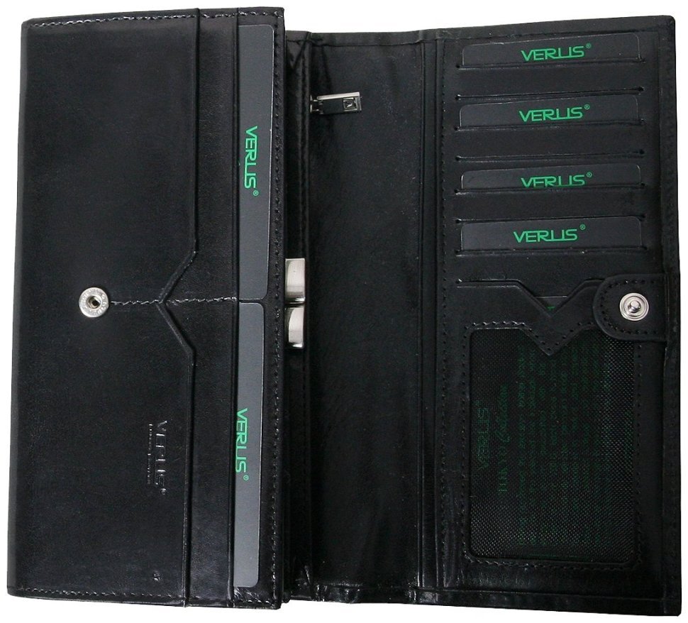 Женский кошелек с монетницей поцелуйчик Tokyo из кожи черного цвета VERUS 102501 modnotak фото №4