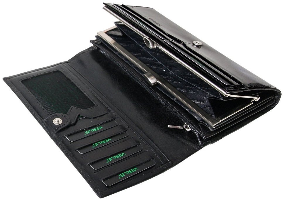 Женский кошелек с монетницей поцелуйчик Tokyo из кожи черного цвета VERUS 102501 modnotak фото №6