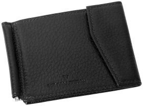 Чорний затискач для купюр із монетницею Vip Collection 102601 (шкіра флотар)