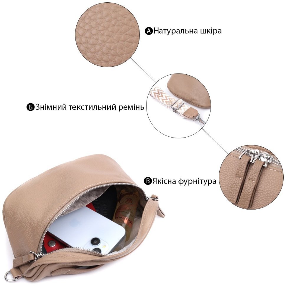 Летняя кожанная женская сумка через плечо Vintage 22657 Бежевая modnotak фото №4