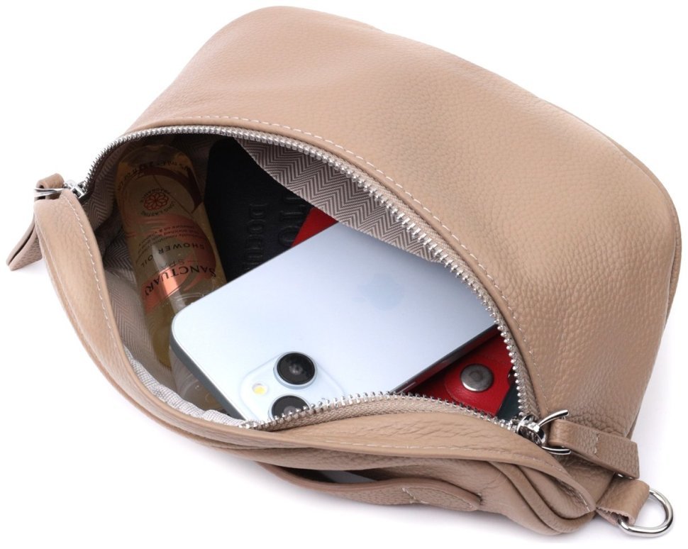 Летняя кожанная женская сумка через плечо Vintage 22657 Бежевая modnotak фото №10