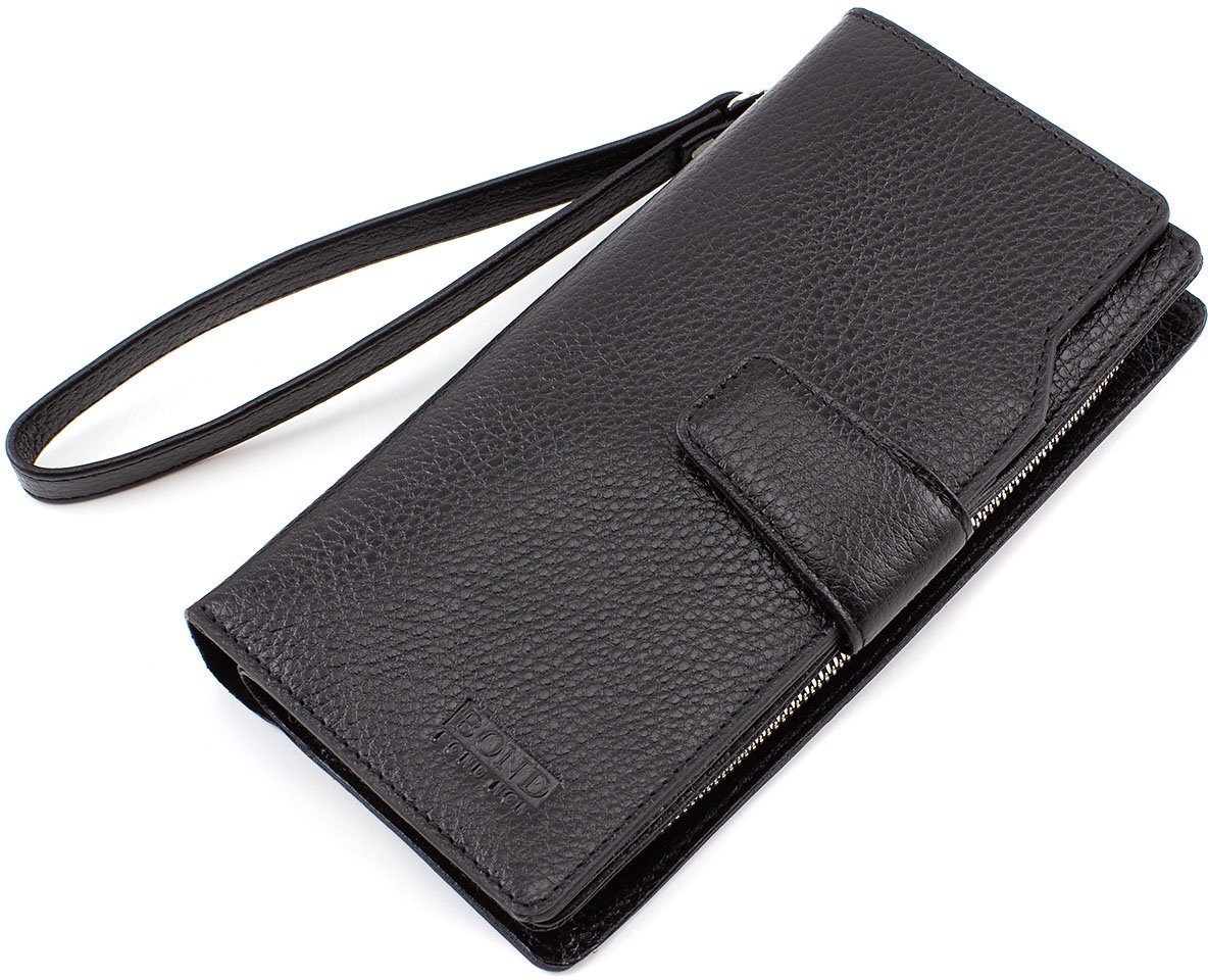 Мужской кошелек-клатч из фактурной кожи черного цвета Bond Non (10661)