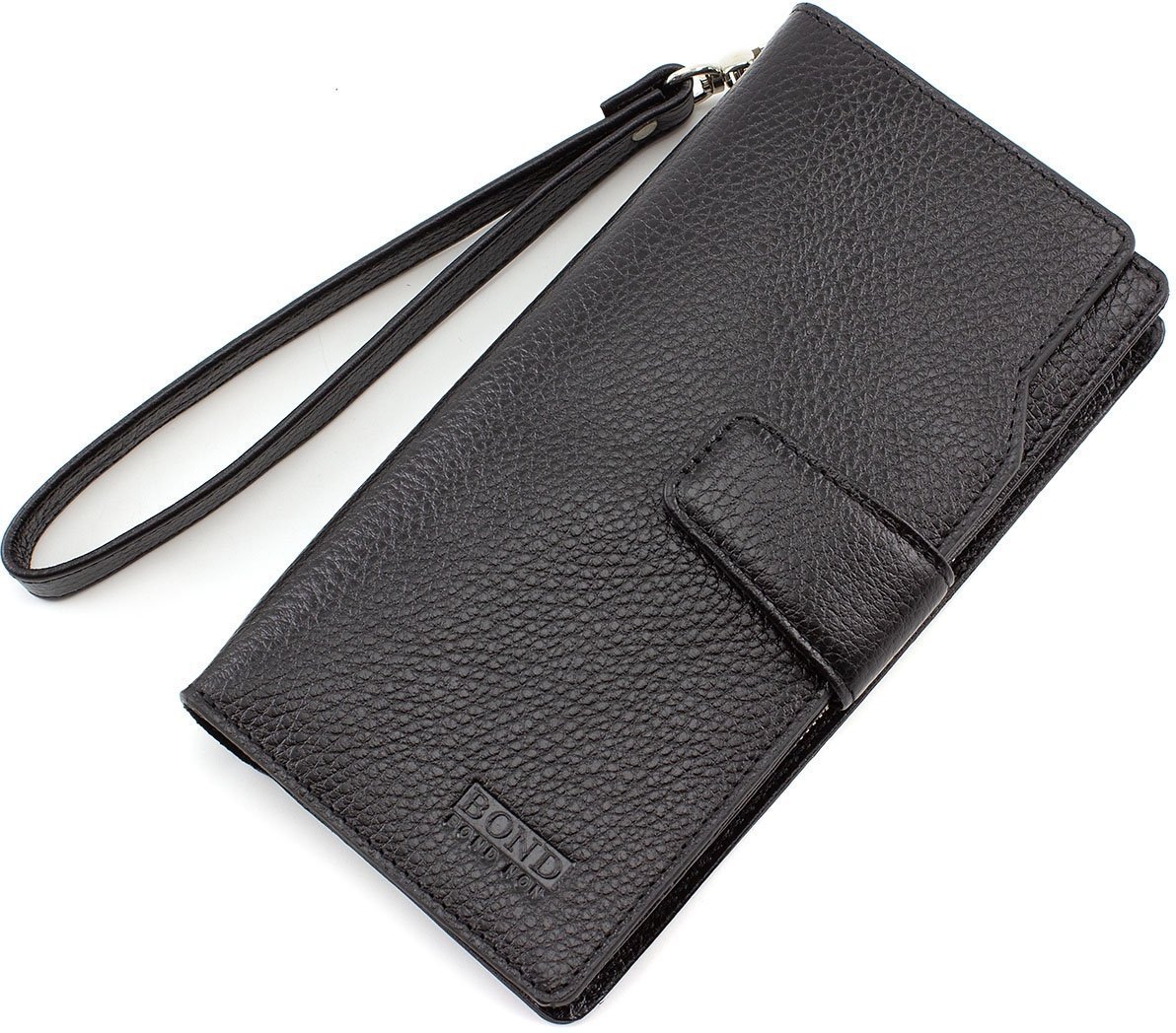 Мужской кошелек-клатч из фактурной кожи черного цвета Bond Non (10661)