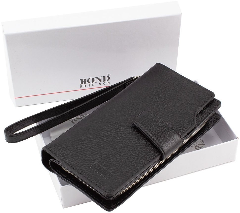 Чоловічий гаманець-клатч з фактурної шкіри чорного кольору Bond Non (10661)