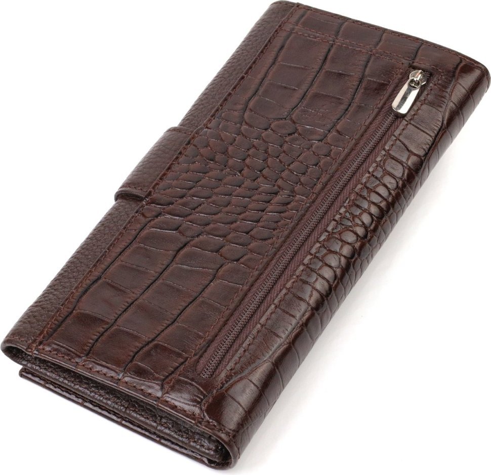 Місткий коричневий чоловічий гаманець з натуральної шкіри з тисненням під крокодила CANPELLINI (2421837)