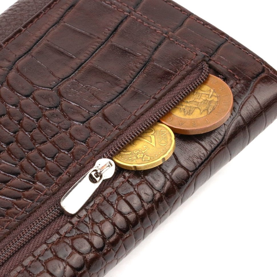 Вместительный коричневый мужской бумажник из натуральной кожи с тиснением под крокодила CANPELLINI (2421837)