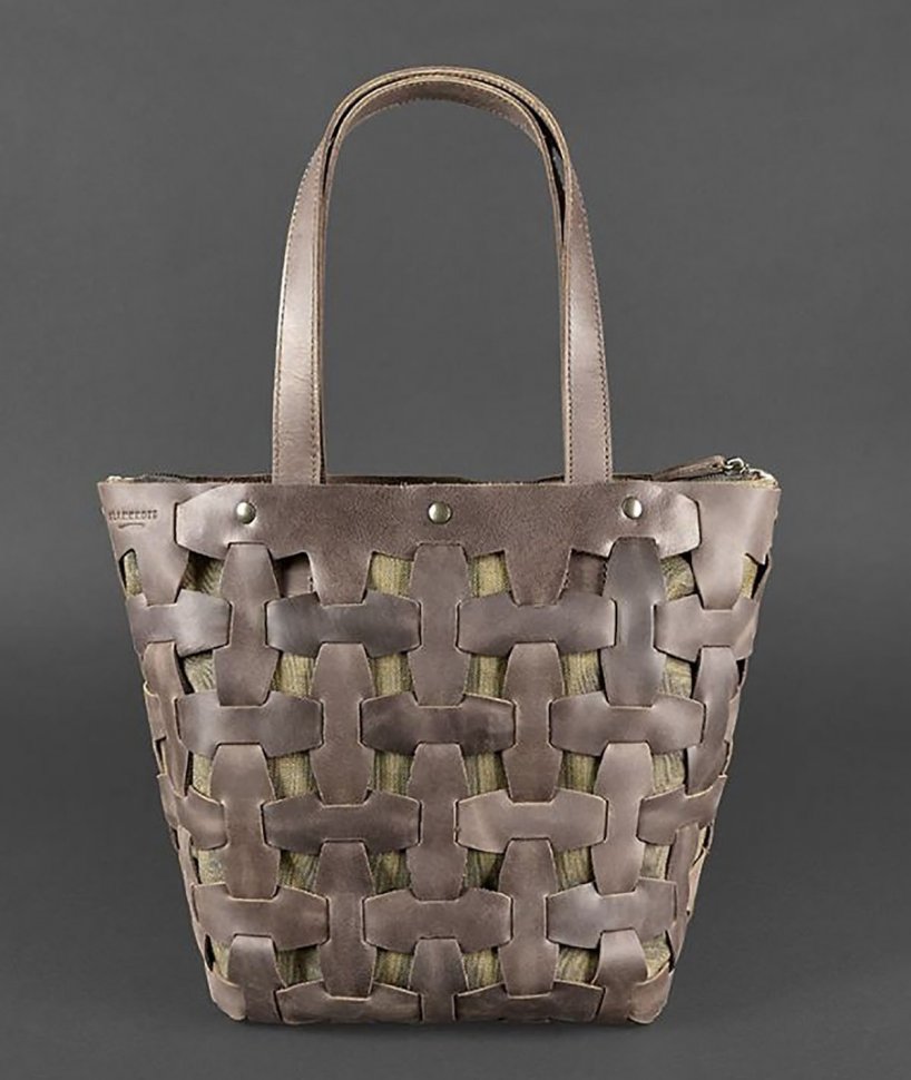 Плетені сумка темно-коричневого кольору з натуральної шкіри BlankNote Пазл L (12773)
