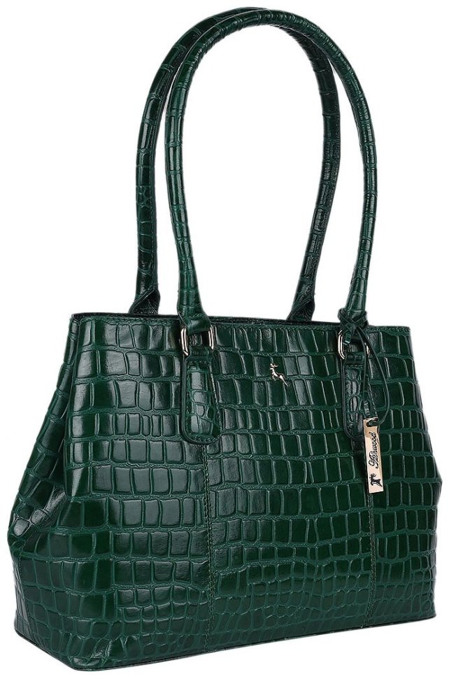 Сумка женская кожаная с фактурой кроко Ashwood Green (Зеленый) 94001 modnotak фото №2