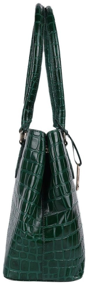 Сумка женская кожаная с фактурой кроко Ashwood Green (Зеленый) 94001 modnotak фото №3
