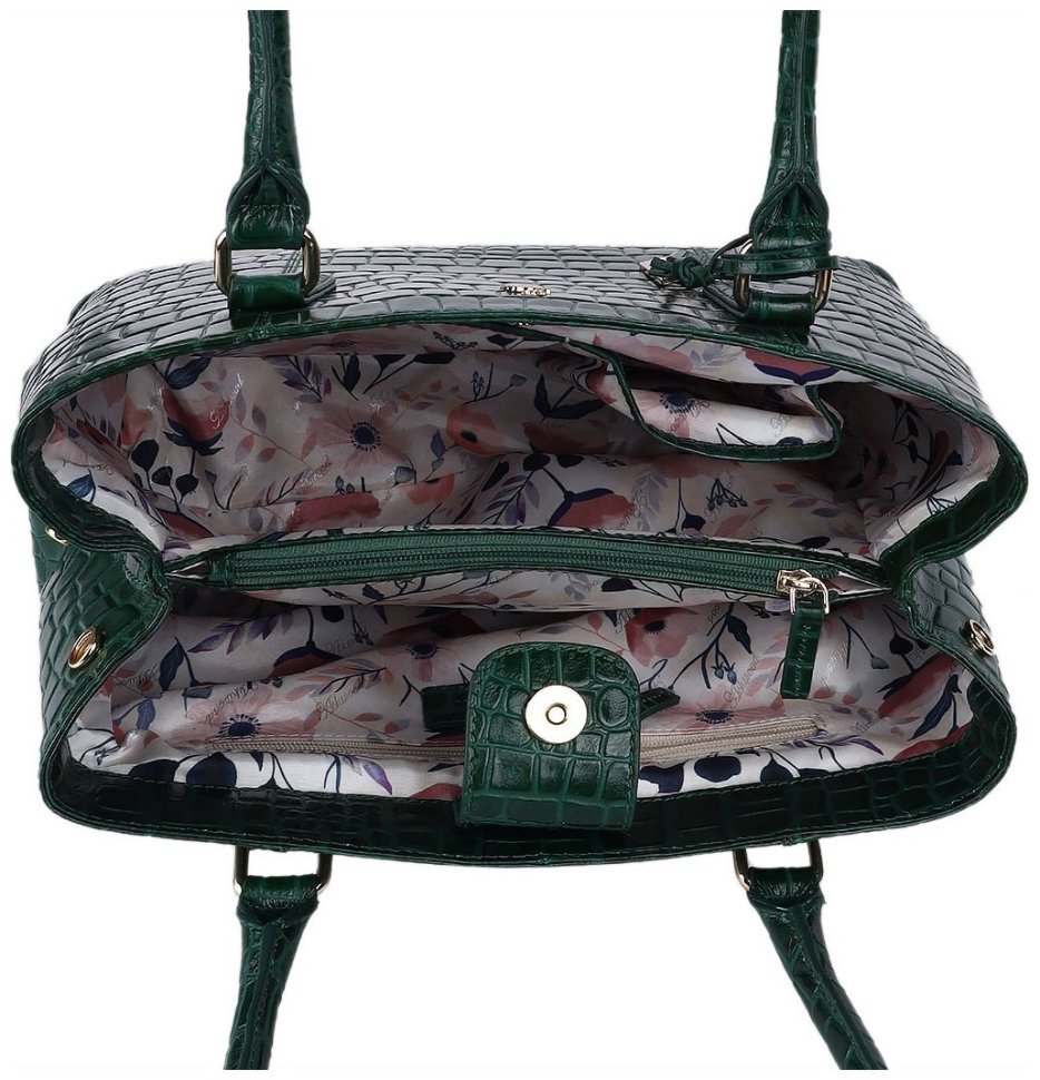 Сумка женская кожаная с фактурой кроко Ashwood Green (Зеленый) 94001 modnotak фото №5