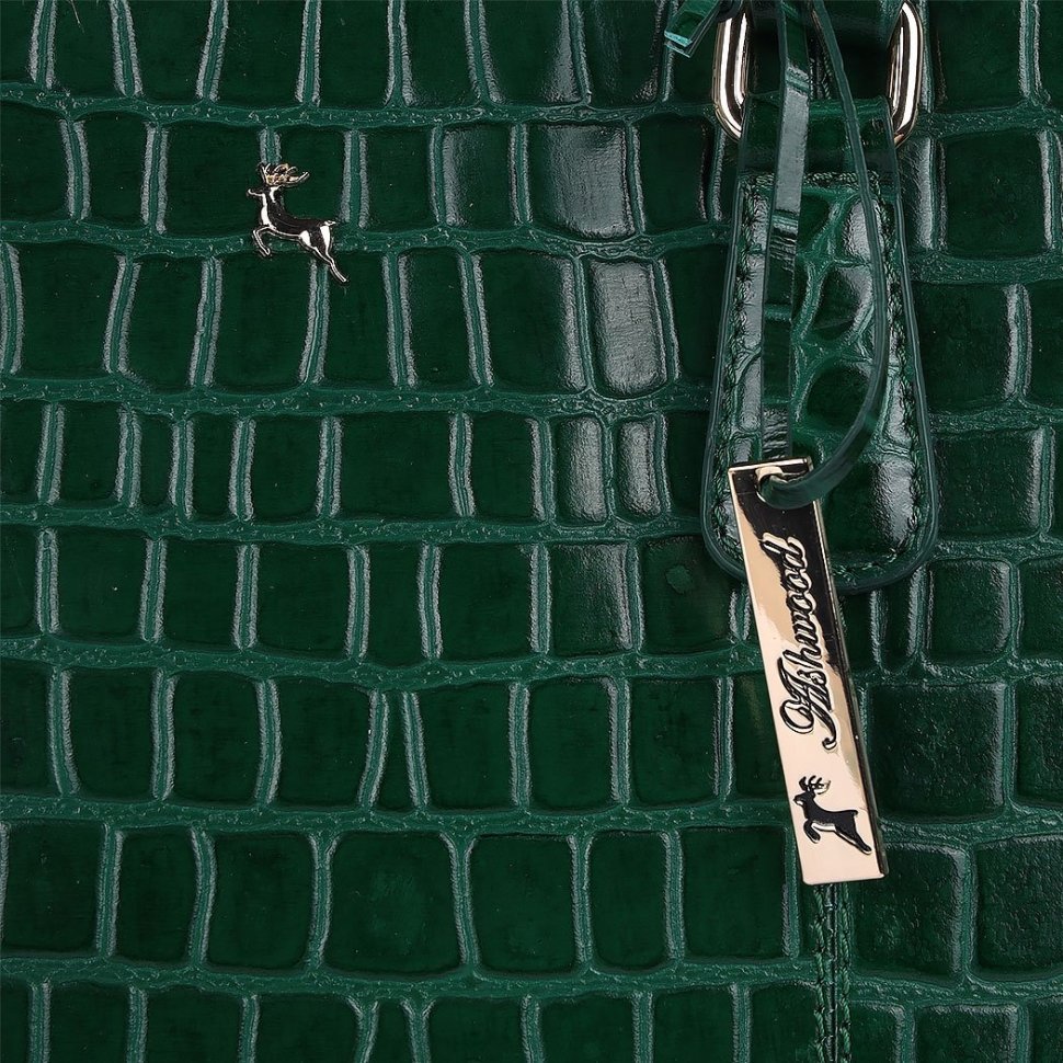 Сумка женская кожаная с фактурой кроко Ashwood Green (Зеленый) 94001 modnotak фото №6