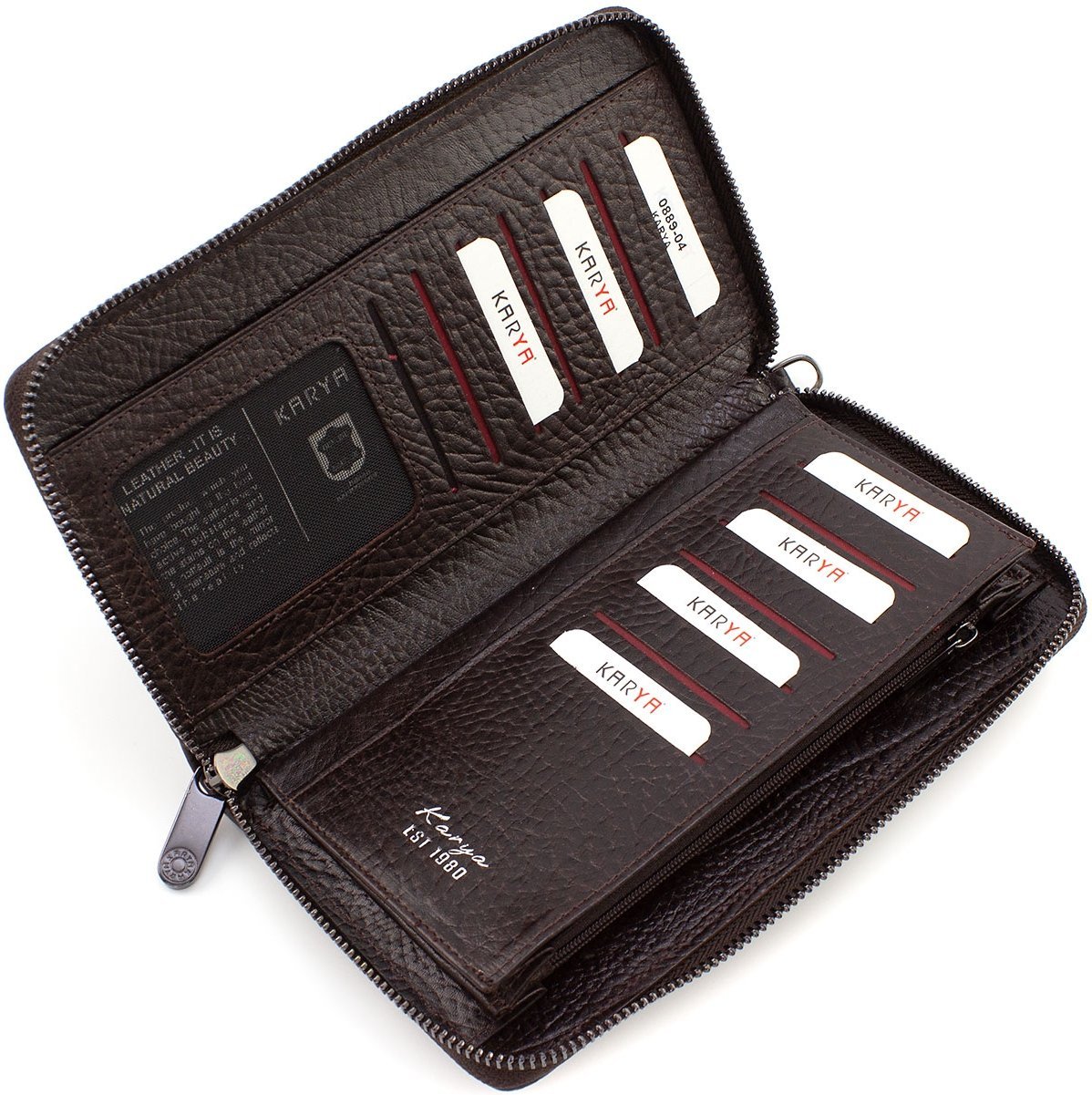 Кожаный кошелек-клатч темно-коричневого цвета с выраженной фактурой KARYA (19970)
