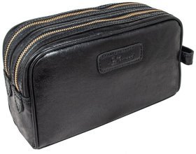 Мужской несессер из натуральной гладкой кожи с ручкой для носки Ashwood G37 94101 (Черного цвета)