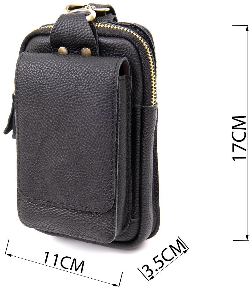 Чорна сумка на пояс з фактурної шкіри на одне відділення Vintage (20418) modnotak фото №9