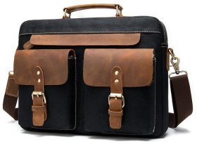 Текстильная мужская сумка-портфель с кожаными вставками Vintage (20002)