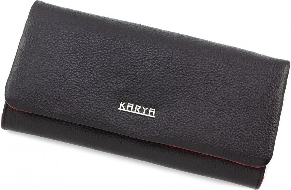 Классический кошелек из натуральной кожи черно-красного цвета KARYA (1159-45)