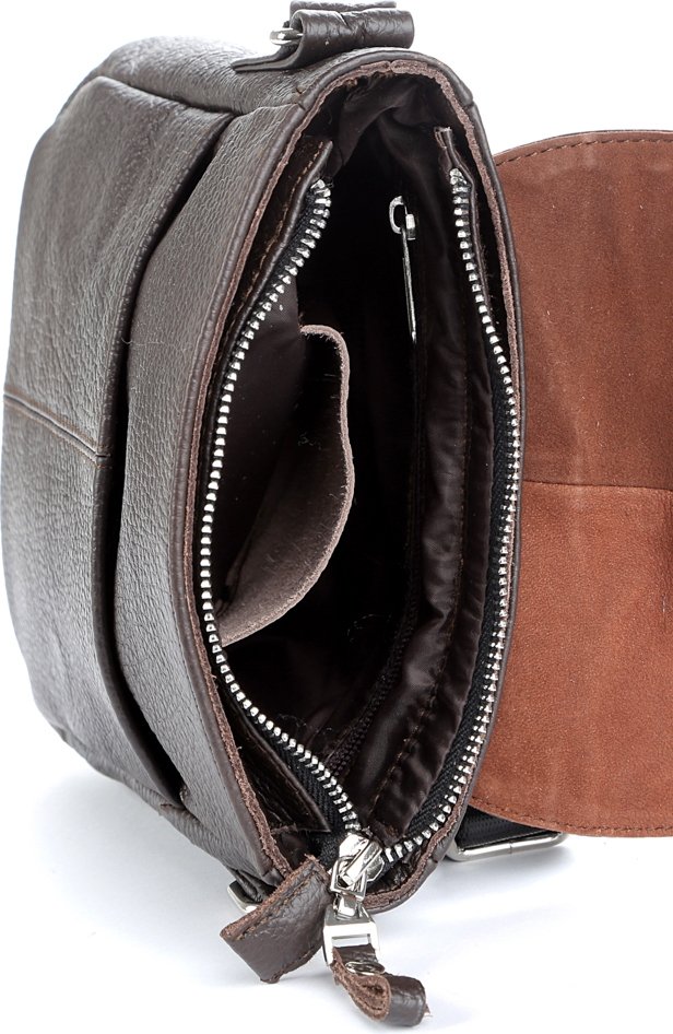 Мужская кожаная сумка-планшет темно-коричневого цвета в вертикальном формате SHVIGEL (00977)