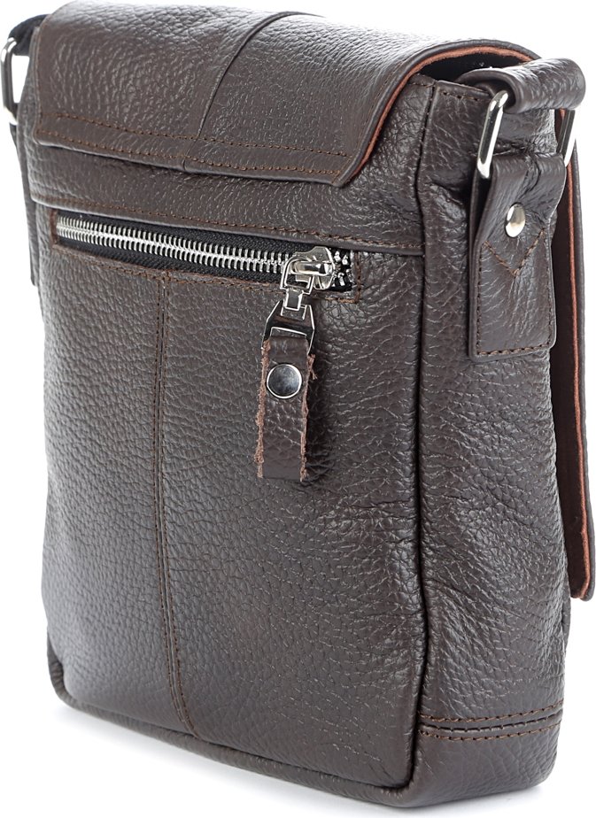 Мужская кожаная сумка-планшет темно-коричневого цвета в вертикальном формате SHVIGEL (00977)