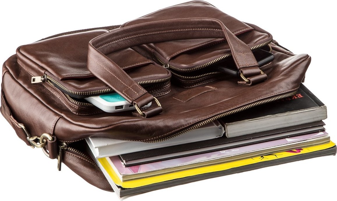 Мужская кожаная коричневая сумка-портфель с отделом для ноутбука SHVIGEL (19109)