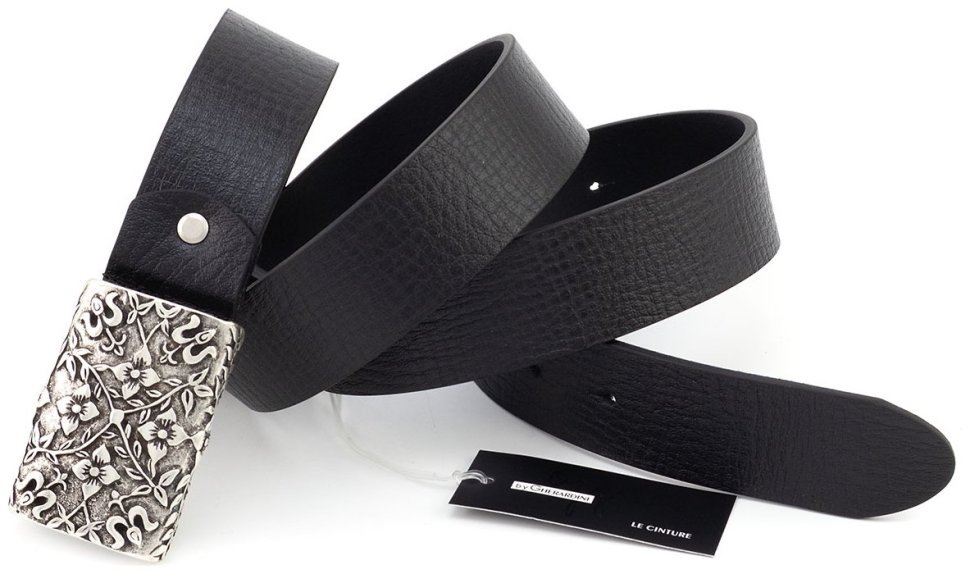 Женский кожаный ремень Gherardini 40821 с винтажной пряжкой с цветочным орнаментом, черный modnotak фото №4