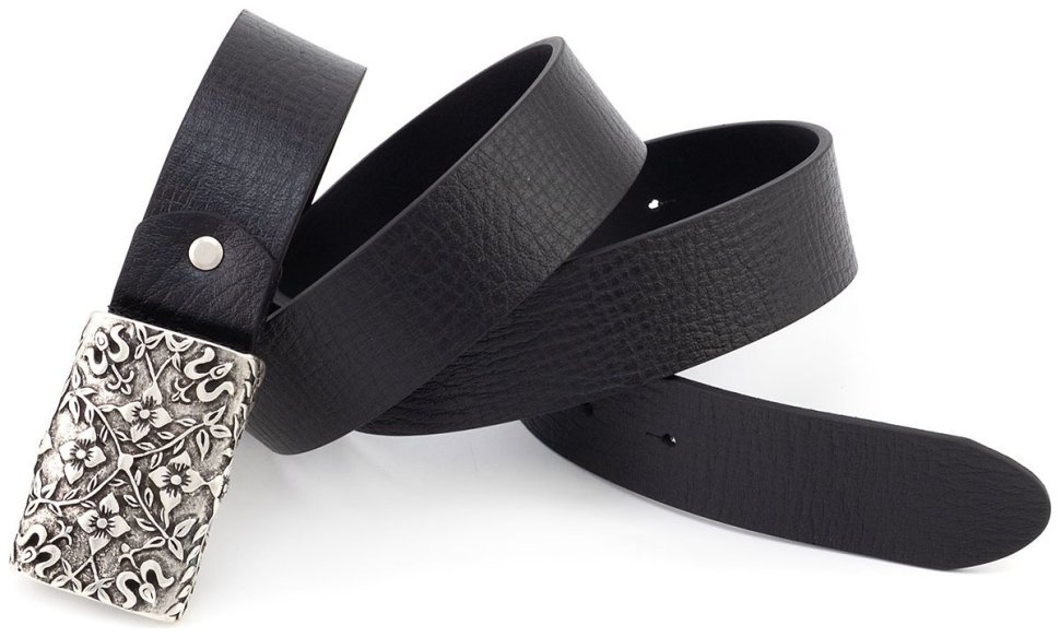 Женский кожаный ремень Gherardini 40821 с винтажной пряжкой с цветочным орнаментом, черный modnotak фото №5