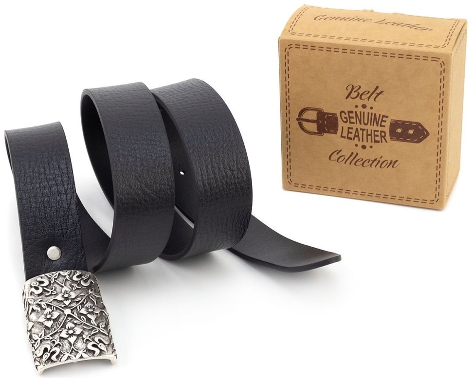 Женский кожаный ремень Gherardini 40821 с винтажной пряжкой с цветочным орнаментом, черный modnotak фото №6