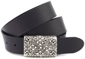 Жіночий шкіряний ремінь Gherardini 40821 з вінтажною пряжкою з квітковим орнаментом, чорний