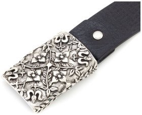 Жіночий шкіряний ремінь Gherardini 40821 з вінтажною пряжкою з квітковим орнаментом, чорний