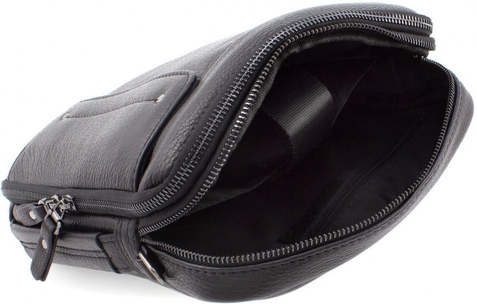 Вместительная кожаная барсетка черного цвета на молниевой застежке Leather Collection (11130)