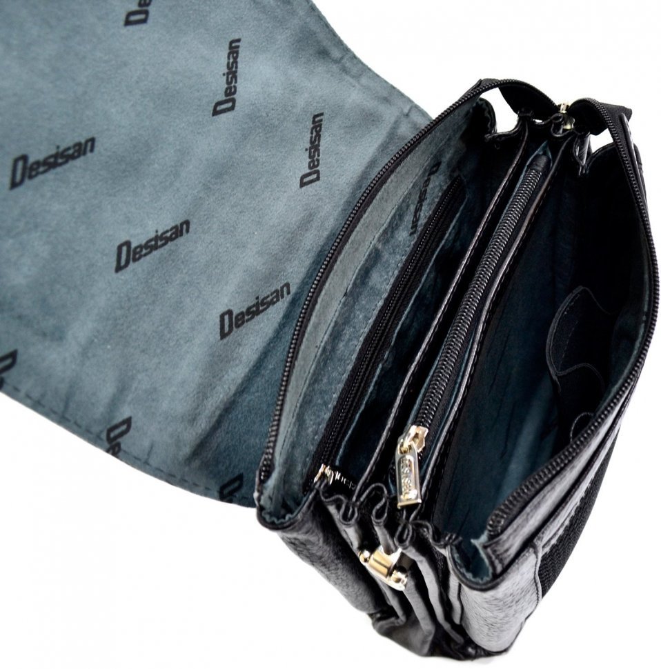 Кожаная сумка черного цвета с ремешком через плечо Desisan (1321-01)