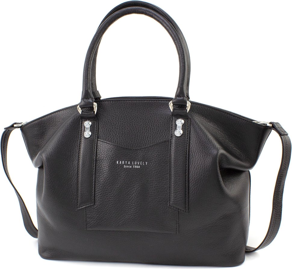Шкіряна сумка великого розміру чорного кольору KARYA (21029) modnotak фото №3