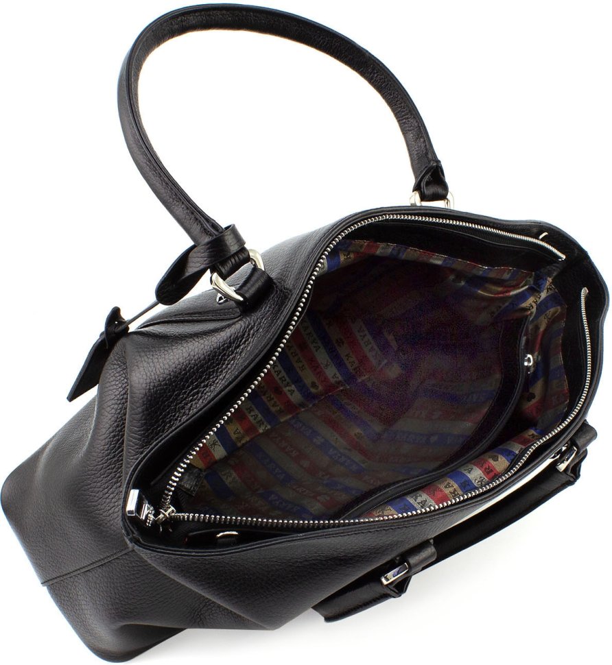 Кожаная женская сумка большого размера черного цвета KARYA (21029)