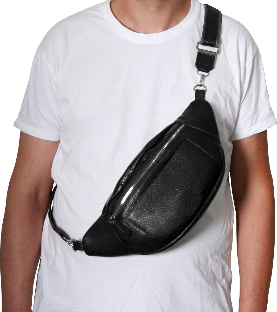 Мужская сумка-бананка крупного размера из черной кожи флотар Vip Collection (21079)