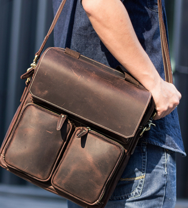 Чоловіча вертикальна сумка-месенджер коричневого кольору в стилі вінтаж Tiding Bag (21219)