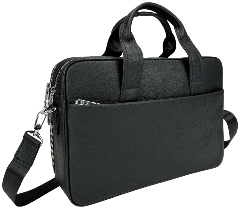 Деловая мужская сумка из натуральной кожи для ноутбука до 15" Tiding Bag черного цвета 95501 modnotak фото №1