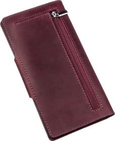 Женский вертикальный купюрник из винтажной кожи цвета марсала на кнопках SHVIGEL (2416178)