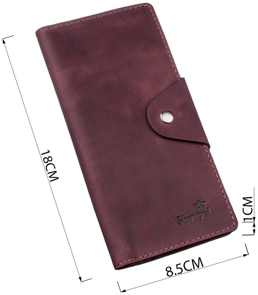 Женский вертикальный купюрник из винтажной кожи цвета марсала на кнопках SHVIGEL (2416178) modnotak фото №9