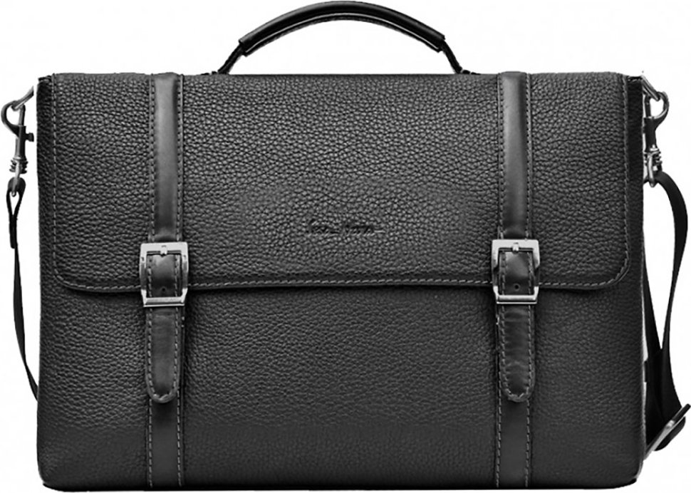 Кожаный мужской портфель с зернистой поверхностью в черном цвете Issa Hara (21177)