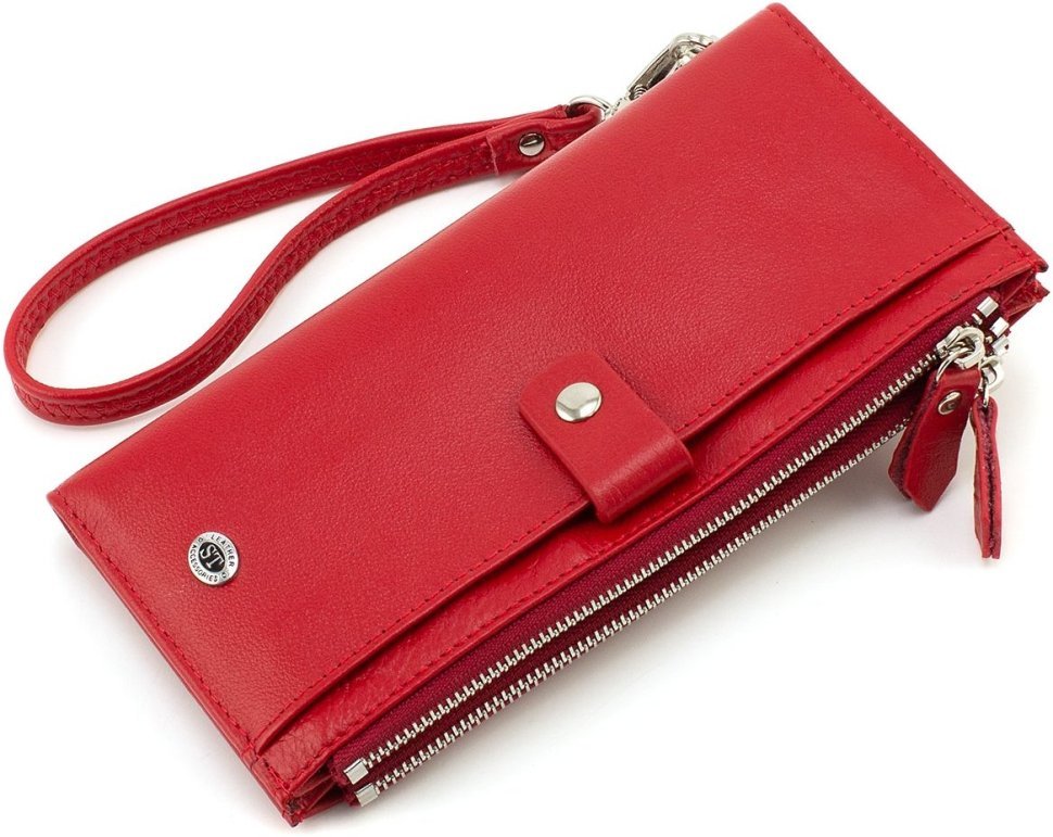 Красный женский купюрник из натуральной кожи на кнопках ST Leather 1767401