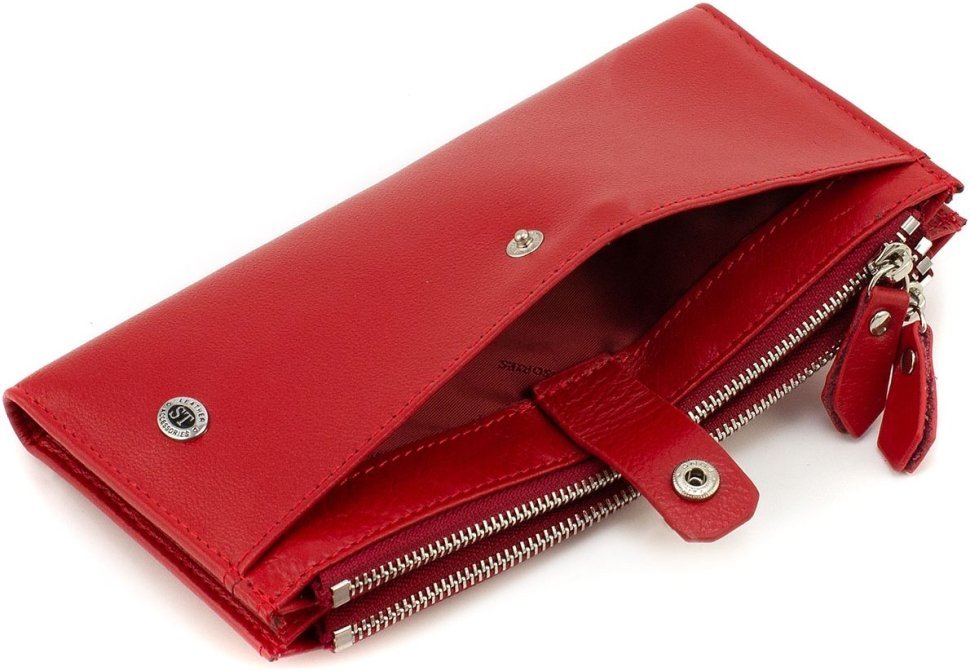 Красный женский купюрник из натуральной кожи на кнопках ST Leather 1767401