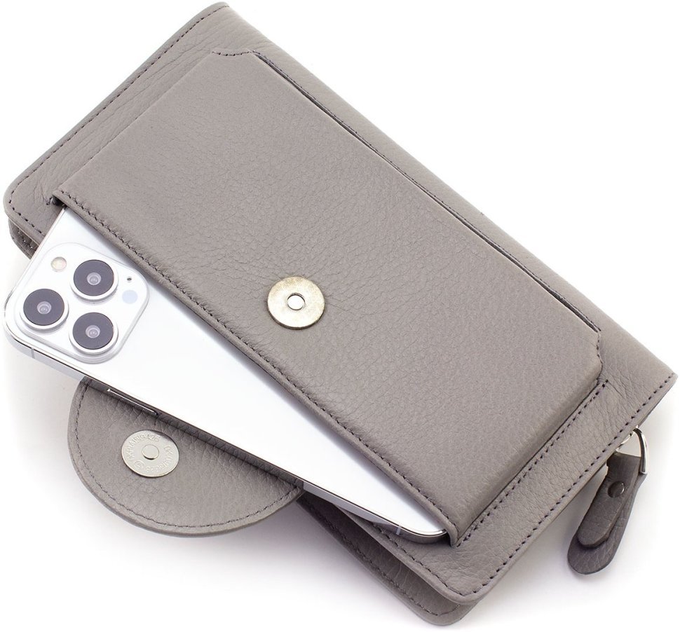 Світло-сірий жіночий гаманець-клатч із натуральної шкіри на зап'ястя Karya 67501