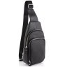 Кожаный мужской вертикальный слинг-рюкзак черного цвета Tiding Bag 77501 - 1